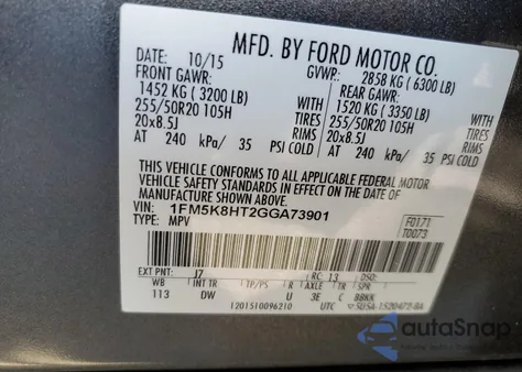 2016 Ford Explorer Platinum from USA, damaged, VIN 1FM5K8HT2GGA73901